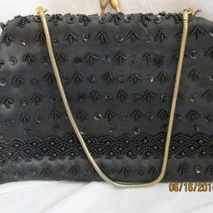 Vintage Beaded Evening Clutch Size Handbag Sequins Snake chain handle 1970s1980s